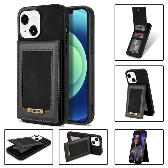 Feishell Wallet Case for iPhone 15, [RFID Blocking] Credit Card Holder Back Magnetic Buckle Luxury Premium PU Leather Purse Flip Kickstand Shockproof Cover For iPhone 15, Black