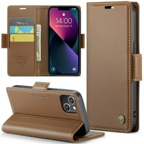 Feishell Wallet Case for iPhone 15, RFID Blocking Magnetic Clasp Shockproof Cover, Premium PU Leather Case with Credit Card Slots Holder Kickstand for iPhone 15, Brown
