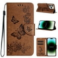thumbnail image 1 of Feishell Wallet Case for iPhone 16 Plus,Retro PU Leather Butterfly Embossed Pattern Full Protection Anti-Scratch Magnetic Clasp Flip Holder Card Slots & Cash Pocket Phone Cover,Brown, 1 of 9
