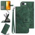 thumbnail image 1 of Feishell Wallet Case for iPhone 8 Plus/iPhone 7 Plus,for Men Women,Sunflower Embossed Pattern PU Leather Flip Cover Magnetic Closure Folio Card Slots Kickstand Phone Case with Hand Strap,Green, 1 of 11