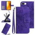 thumbnail image 1 of Feishell Wallet Case for iPhone 8 Plus/iPhone 7 Plus,for Men Women,Sunflower Embossed Pattern PU Leather Flip Cover Magnetic Closure Folio Card Slots Kickstand Phone Case with Hand Strap,Darkpurple, 1 of 11