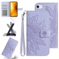 thumbnail image 1 of Feishell Wallet Case for iPhone SE 2022/iPhone SE 2020/iPhone 8/iPhone 7,for Men Women,Sunflower Embossed Pattern PU Leather Flip Cover Magnetic Card Slots Stand Phone Case with Hand Strap,Lightpurple, 1 of 11