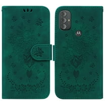 Feishell Wallet Phone Case for Motorola Moto G Power (2022),for Women Men,Butterfly & Rose Embossed PU Leather Magnetic Clasp Flip Stand Card Slots Shockproof Ultra Thin Protective Cover,Green