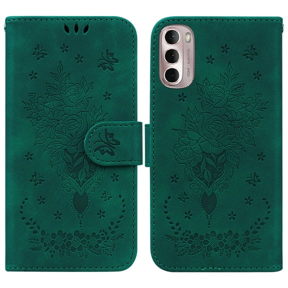 Feishell Wallet Phone Case for Motorola Moto G Stylus 4G 2022,for Women Men,Butterfly & Rose Embossed PU Leather Magnetic Clasp Flip Stand Card Slots Shockproof Ultra Thin Protective Cover,Green
