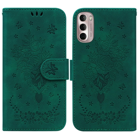 Feishell Wallet Phone Case for Motorola Moto G Stylus 4G 2022,for Women Men,Butterfly & Rose Embossed PU Leather Magnetic Clasp Flip Stand Card Slots Shockproof Ultra Thin Protective Cover,Green