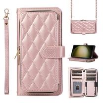 Feishell Zipper Wallet Case for Google Pixel 8 Pro, PU Leather Card Holder Crossbody Case with Chain Strap / Wrist Strap for Women Girls, Shockproof Full Body Protection Stand Cover, Rosegold