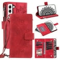 thumbnail image 1 of Feishell Zipper Wallet Case for Samsung Galaxy S21 FE 5G,for Women Men,Stylish Embossed Pattern PU Leather Multi Card Slots Magnetic Clasp Flip Stand Crossbody Phone Case with Shoulder Strap,Red, 1 of 10