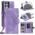 thumbnail image 1 of Feishell Zipper Wallet Case for Samsung Galaxy S21 Ultra,for Women Men,Stylish Embossed Pattern PU Leather Multi Card Slots Magnetic Clasp Flip Stand Crossbody Phone Case with Shoulder Strap,Purple, 1 of 11