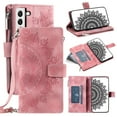 thumbnail image 1 of Feishell Zipper Wallet Case for Samsung Galaxy S22 5G,for Women Men,Stylish Embossed Pattern PU Leather Multi Card Slots Magnetic Clasp Flip Kickstand Crossbody Phone Case with Shoulder Strap,Pink, 1 of 10