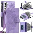 thumbnail image 1 of Feishell Zipper Wallet Case for Samsung Galaxy S22 5G,for Women Men,Stylish Embossed Pattern PU Leather Multi Card Slots Magnetic Clasp Flip Kickstand Crossbody Phone Case with Shoulder Strap,Purple, 1 of 10