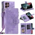 thumbnail image 1 of Feishell Zipper Wallet Case for Samsung Galaxy S22 Ultra 5G,for Women Men,Stylish Embossed Pattern PU Leather Multi Card Slots Magnetic Clasp Flip Stand Crossbody Phone Case with Shoulder Strap,Purple, 1 of 13
