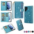 thumbnail image 1 of Feishell Zipper Wallet Case for Samsung Galaxy S23 Ultra,Bling Glitter Fashion PU Leather Magnetic Clasp Flip ID Credit Card Slots Purse Folio Phone Cover with Wrist Strap,Skyblue, 1 of 9