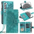 thumbnail image 1 of Feishell Zipper Wallet Case for Samsung Galaxy S23,for Women Men,Stylish Embossed Pattern PU Leather Multi Card Slots Magnetic Clasp Flip Kickstand Crossbody Phone Case with Shoulder Strap,Green, 1 of 9