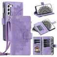 thumbnail image 1 of Feishell Zipper Wallet Case for Samsung Galaxy S23,for Women Men,Stylish Embossed Pattern PU Leather Multi Card Slots Magnetic Clasp Flip Kickstand Crossbody Phone Case with Shoulder Strap,Purple, 1 of 9