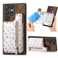 thumbnail image 1 of Feishell Zipper Wallet Case for Samsung Galaxy S24 Ultra with Card Holder, Floral Flower Pattern PU Leather Phone Case for Women Girls, RFID Blocking & Kickstand Shockproof Protection Cover, Brown, 1 of 9
