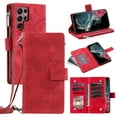 thumbnail image 1 of Feishell Zipper Wallet Case for Samsung Galaxy S24 Ultra,for Women Men,Stylish Embossed Pattern PU Leather Multi Card Slots Magnetic Clasp Flip Holder Crossbody Phone Case with Shoulder Strap,Red, 1 of 11