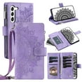 thumbnail image 1 of Feishell Zipper Wallet Case for Samsung Galaxy S24,for Women Men,Stylish Embossed Pattern PU Leather Multi Card Slots Magnetic Clasp Flip Kickstand Crossbody Phone Case with Shoulder Strap,Purple, 1 of 11