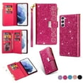 thumbnail image 1 of Feishell Zipper Wallet Case for Samsung Galaxy S25+,Bling Glitter Fashion PU Leather Magnetic Clasp Flip ID Credit Card Slots Purse Folio Kickstand Phone Cover with Wrist Strap,Rose, 1 of 10