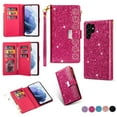 thumbnail image 1 of Feishell Zipper Wallet Case for Samsung Galaxy S25 Ultra,Bling Glitter Fashion PU Leather Magnetic Clasp Flip ID Credit Card Slots Purse Folio Kickstand Phone Cover with Wrist Strap,Rose, 1 of 9