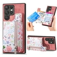 thumbnail image 1 of Feishell Zipper Wallet Case for Samsung Galaxy S25 Ultra with Card Holder, Floral Flower Pattern PU Leather Phone Case for Women Girls, RFID Blocking & Kickstand Shockproof Protection Cover, Pink, 1 of 9