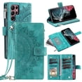 thumbnail image 1 of Feishell Zipper Wallet Case for Samsung Galaxy S25 Ultra,for Women Men,Stylish Embossed Pattern PU Leather Multi Card Slots Magnetic Clasp Flip Kickstand Crossbody Case with Shoulder Strap,Green, 1 of 11