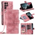 thumbnail image 1 of Feishell Zipper Wallet Case for Samsung Galaxy S25 Ultra,for Women Men,Stylish Embossed Pattern PU Leather Multi Card Slots Magnetic Clasp Flip Kickstand Crossbody Case with Shoulder Strap,Pink, 1 of 11