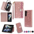 thumbnail image 1 of Feishell Zipper Wallet Case for Samsung Galaxy Z Fold 7,Bling Glitter Fashion PU Leather Magnetic Clasp Flip ID Credit Card Slots Purse Folio Phone Cover with Wrist Strap,Rosegold, 1 of 10