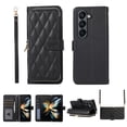 thumbnail image 1 of Feishell Zipper Wallet Case for Samsung Galaxy Z Fold5, PU Leather Card Holder Crossbody Case with Chain Strap / Wrist Strap for Women Girls, Shockproof Full Body Protection Stand Cover, Black, 1 of 9