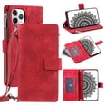 thumbnail image 1 of Feishell Zipper Wallet Case for iPhone 11 Pro Max,for Women Men,Stylish Embossed Pattern PU Leather Multi Card Slots Magnetic Clasp Flip Kickstand Crossbody Phone Case with Shoulder Strap,Red, 1 of 9