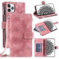thumbnail image 1 of Feishell Zipper Wallet Case for iPhone 11 Pro,for Women Men,Stylish Embossed Pattern PU Leather Multi Card Slots Magnetic Clasp Flip Kickstand Crossbody Phone Case with Shoulder Strap,Pink, 1 of 10