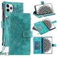 thumbnail image 1 of Feishell Zipper Wallet Case for iPhone 11 Pro,for Women Men,Stylish Embossed Pattern PU Leather Multi Card Slots Magnetic Clasp Flip Kickstand Crossbody Phone Case with Shoulder Strap,Green, 1 of 10
