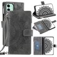 thumbnail image 1 of Feishell Zipper Wallet Case for iPhone 11,for Women Men,Stylish Embossed Pattern PU Leather Multi Card Slots Magnetic Clasp Flip Kickstand Crossbody Phone Case with Shoulder Strap,Gray, 1 of 10
