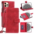 thumbnail image 1 of Feishell Zipper Wallet Case for iPhone 12 Pro Max,for Women Men,Stylish Embossed Pattern PU Leather Multi Card Slots Magnetic Clasp Flip Kickstand Crossbody Phone Case with Shoulder Strap,Red, 1 of 10