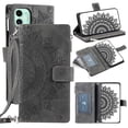 thumbnail image 1 of Feishell Zipper Wallet Case for iPhone 12 mini,for Women Men,Stylish Embossed Pattern PU Leather Multi Card Slots Magnetic Clasp Flip Kickstand Crossbody Phone Case with Shoulder Strap,Gray, 1 of 10