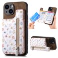 thumbnail image 1 of Feishell Zipper Wallet Case for iPhone 14 with Card Holder, Floral Flower Pattern PU Leather Phone Case for Women Girls, RFID Blocking & Kickstand Shockproof Protection Cover, Brown, 1 of 11