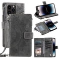 thumbnail image 1 of Feishell Zipper Wallet Case for iPhone 16 Pro Max,for Women Men,Stylish Embossed Pattern PU Leather Multi Card Slots Magnetic Clasp Flip Kickstand Crossbody Phone Case with Shoulder Strap,Gray, 1 of 12