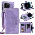 thumbnail image 1 of Feishell Zipper Wallet Case for iPhone 16 Pro,for Women Men,Stylish Embossed Pattern PU Leather Multi Card Slots Magnetic Clasp Flip Kickstand Crossbody Phone Case with Shoulder Strap,Purple, 1 of 12