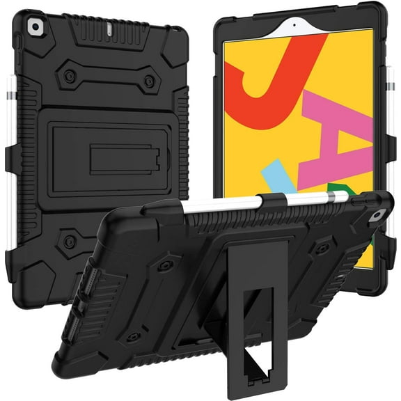 Feishell for iPad 10.2 Case with Pencil Holder, 2019 7th Generation iPad Case, Lightweight Full Body Rugged Heavy Duty Bumper Case for iPad 7th Gen 10.2 2019 Release, Black