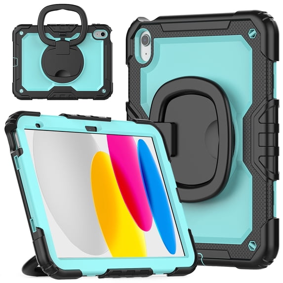 Feishell for iPad 10th Gen 10.9" 2022 Rugged Cover with 360 Rotatable Folding Handle Grip Adjustable Viewing Angle Kickstand Pencil Holder,Shockproof Hybrid 3-Layers Multi-Functional Case Cover,C