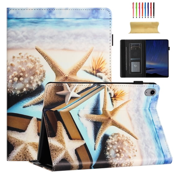 Feishell for iPad 10th Gen 10.9" 2022 Smart Case,Auto Wake/Sleep Slim Lightweight Colorful Pattern PU Leather Flip Folio Stand Card Slots Wallet Case Cover with Pencil Holder,Starfish