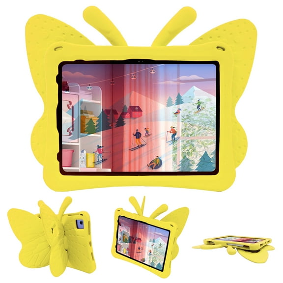 Feishell for iPad 10th Generation 10.9" 2022 Kids Friendly Case,3D Cute Butterfly Adjustable Wings Light Weight EVA Foam Kickstand Shockproof Child Proof Protective Case Cover,Yellow