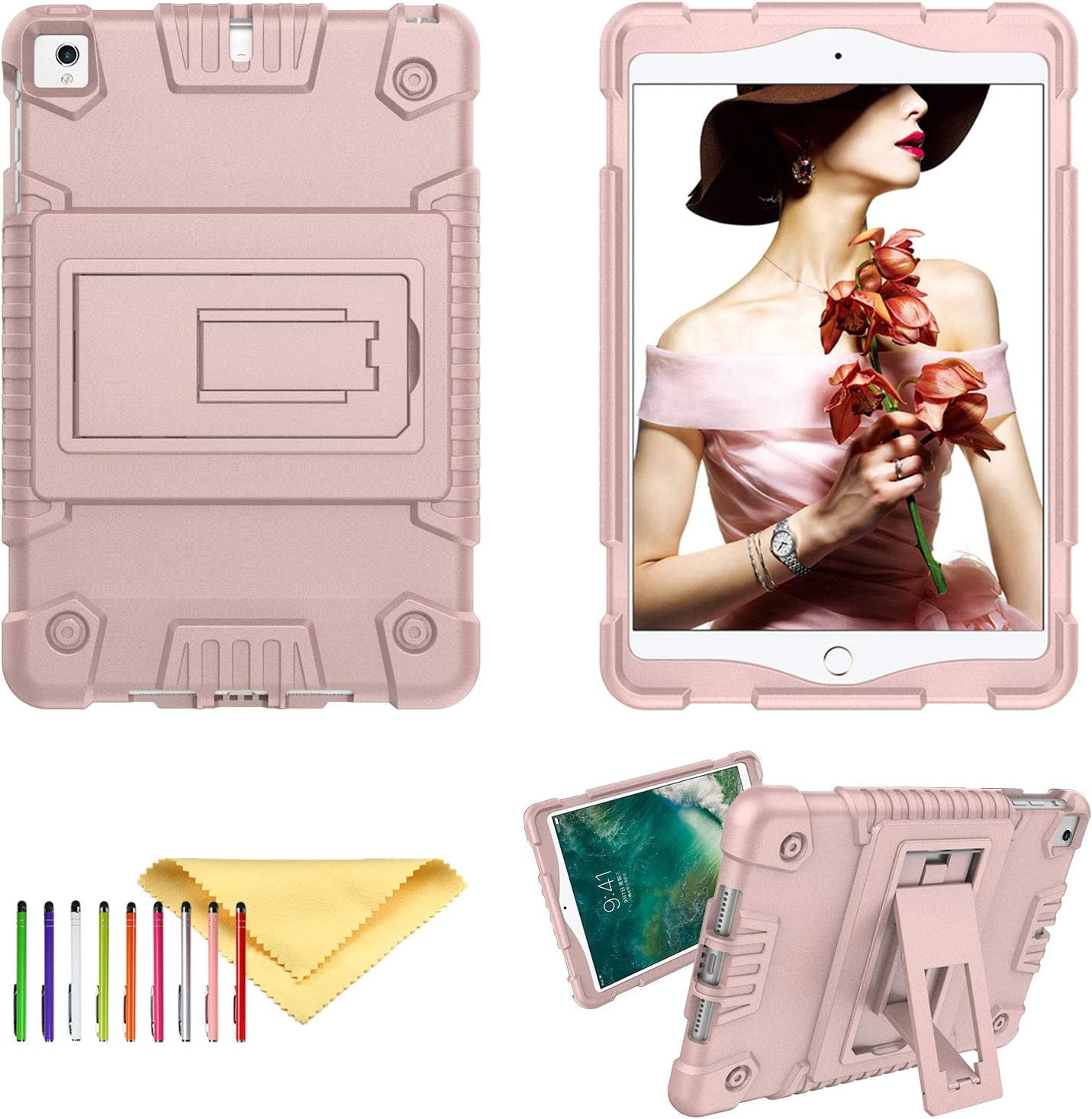 Feishell for iPad Pro 11 Case 2018 with Pencil Holder, Shockproof Rugged Kids Child Proof Rubber EVA Bumper Heavy Duty Case with Kickstand Protective Cover for Apple iPad Pro 11", Rosegold