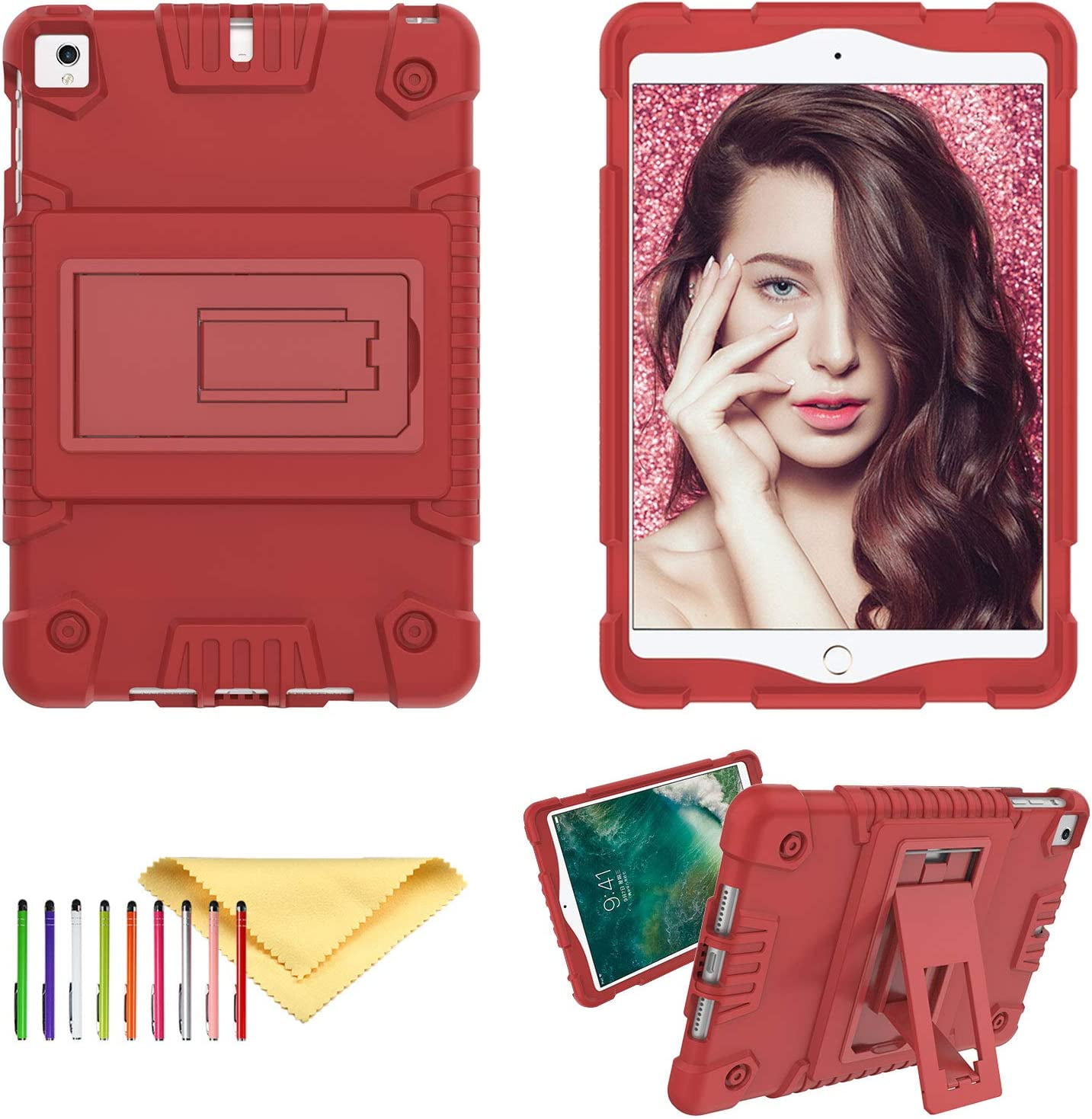 Feishell for iPad Pro 11 Case 2018 with Pencil Holder, Shockproof Rugged Kids Child Proof Rubber EVA Bumper Heavy Duty Case with Kickstand Protective Cover for Apple iPad Pro 11", Red