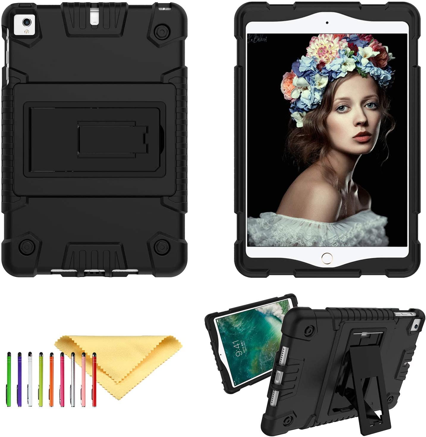 Feishell for iPad Pro 11 Case 2018 with Pencil Holder, Shockproof Rugged Kids Child Proof Rubber EVA Bumper Heavy Duty Case with Kickstand Protective Cover for Apple iPad Pro 11", Black