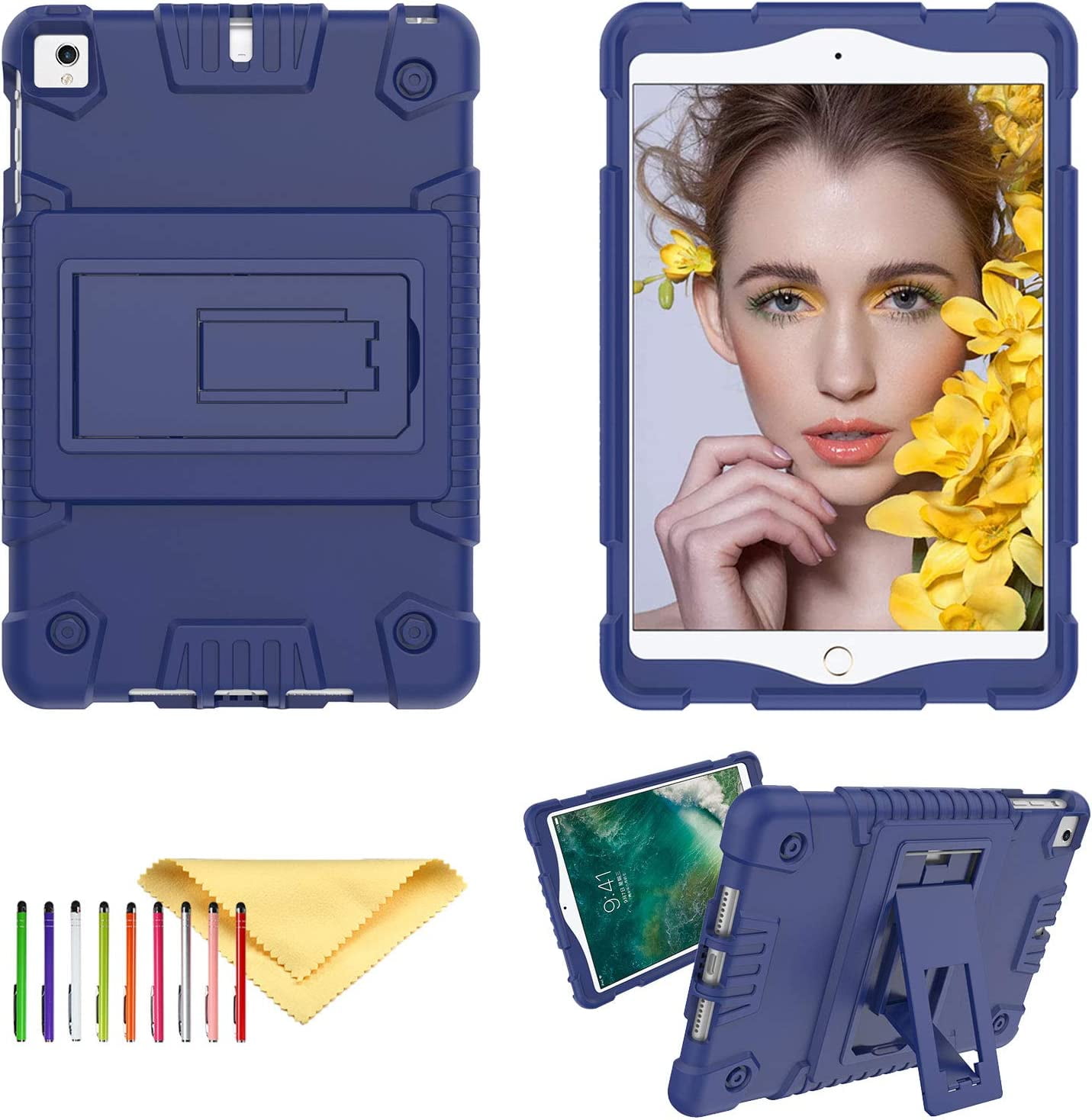 Feishell for iPad Pro 11 Case 2018 with Pencil Holder, Shockproof Rugged Kids Child Proof Rubber EVA Bumper Heavy Duty Case with Kickstand Protective Cover for Apple iPad Pro 11", Darkblue