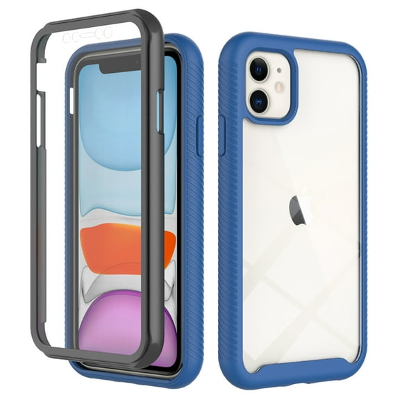 Feishell iPhone 11 Case Built-in Screen Protector Clear Rugged 360 Full Body Protective Shockproof Hard Back Soft TPU Defender Dual Layer Heavy Duty Bumper Anti-Scratch Cover Case, Darkblue