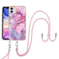 Feishell for iPhone 11 Case with Detachable Crossbody Strap, Fashion Marble Pattern Glossy Cover for Women Girls, Slim Fit Anti-Scratch Phone Case for iPhone 11,Pink