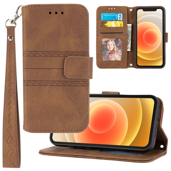 Feishell for iPhone 11 Case with Detachable Wrist Strap,Premium PU Leather Drop Protection Magnetic Clasp Flip Kickstand RFID Blocking Credit Card Slots Wallet Phone Case,Brown