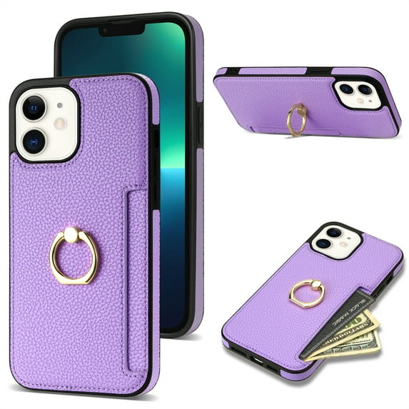 Feishell for iPhone 11 Wallet Case with Card Holder, 360°Rotation Ring Holder Kickstand, Premium PU Leather RFID Blocking Card Pocket Protective Cover For iPhone 11, Purple