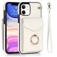 thumbnail image 1 of Feishell for iPhone 11 Wallet Case, RFID Blocking Card Slots Magnetic Button Case Glossy PU Leather Finger Ring Holder Kickstand Wrist Strap Handbag Cover for iPhone 11,White, 1 of 9